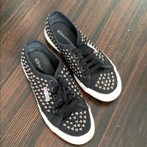 Black stud superga sneakers (worn under 5 times)